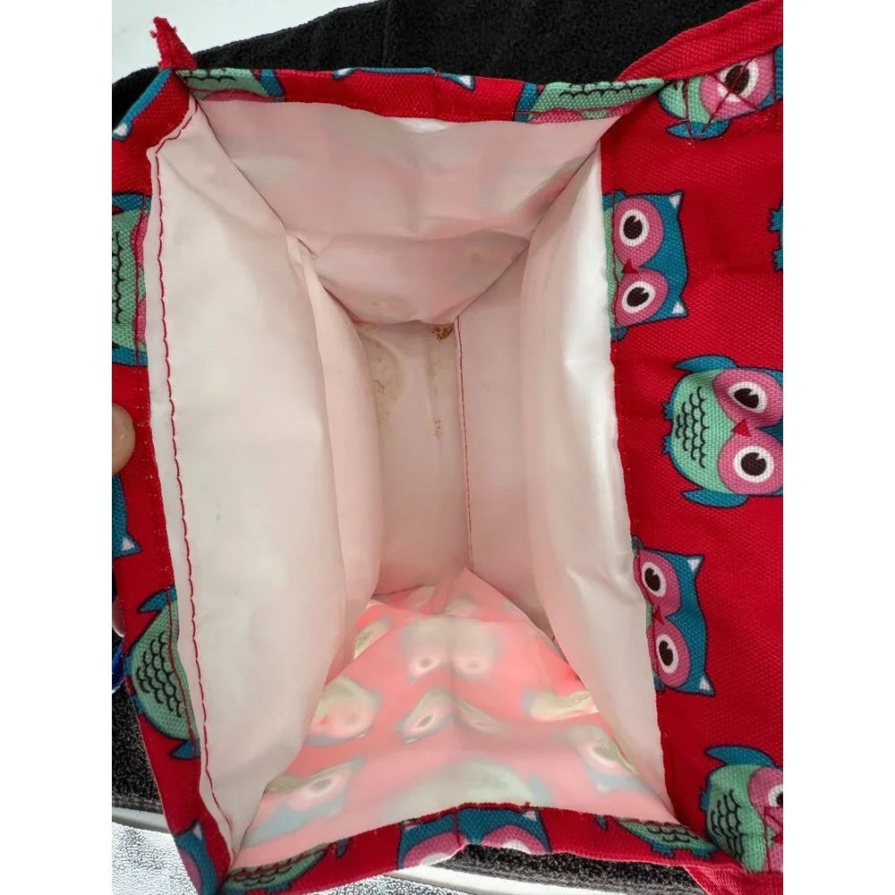 PackIt Freezable Lunch Bag With Fun Owl Print Red Color Insulated & Foldable Des
